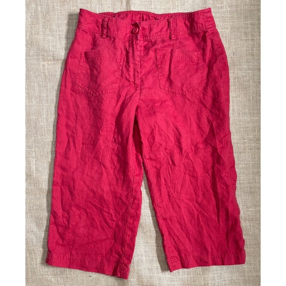 Coldwater Creek Red Linen Cropped Pants 4 6 Wide Leg Preppy Boho Minimalist - Picture 1 of 4